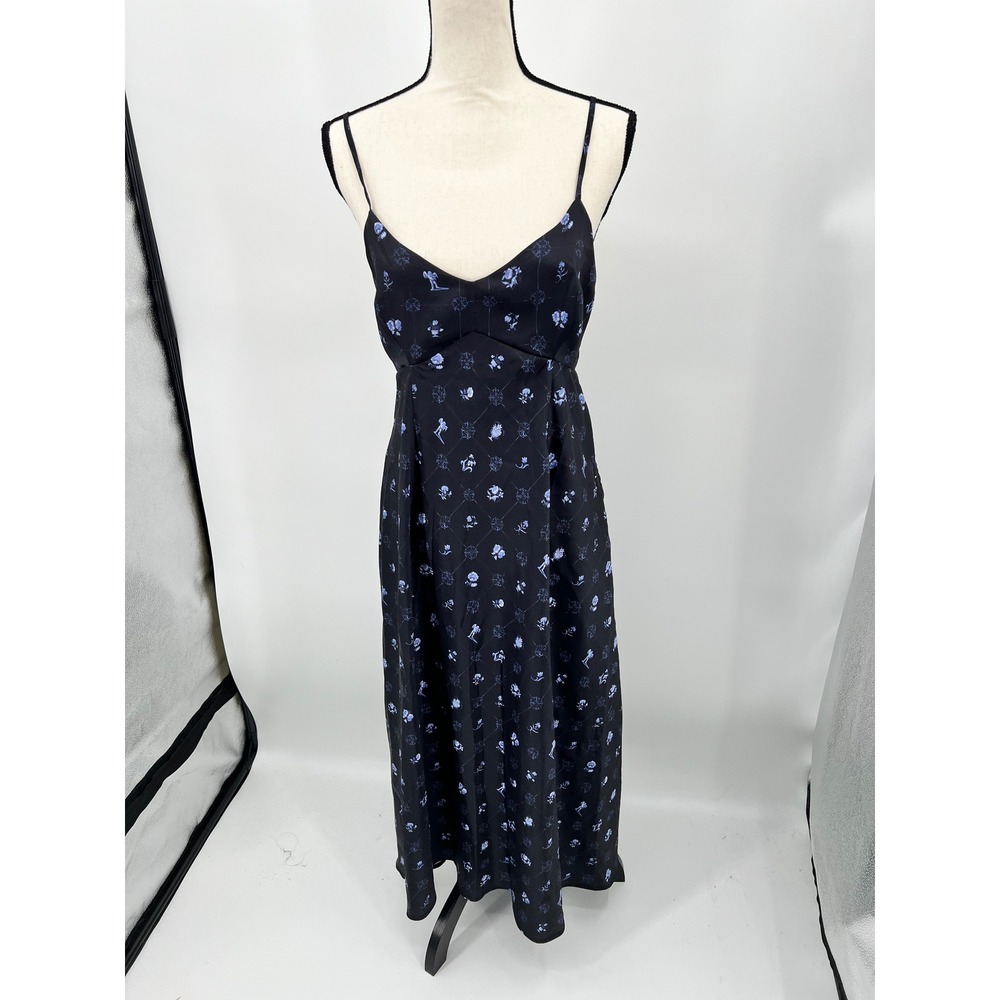 Ciao Lucia Babydoll Verdi Dress Printed Tuile Black Blue Floral Maxi Size L NWT
